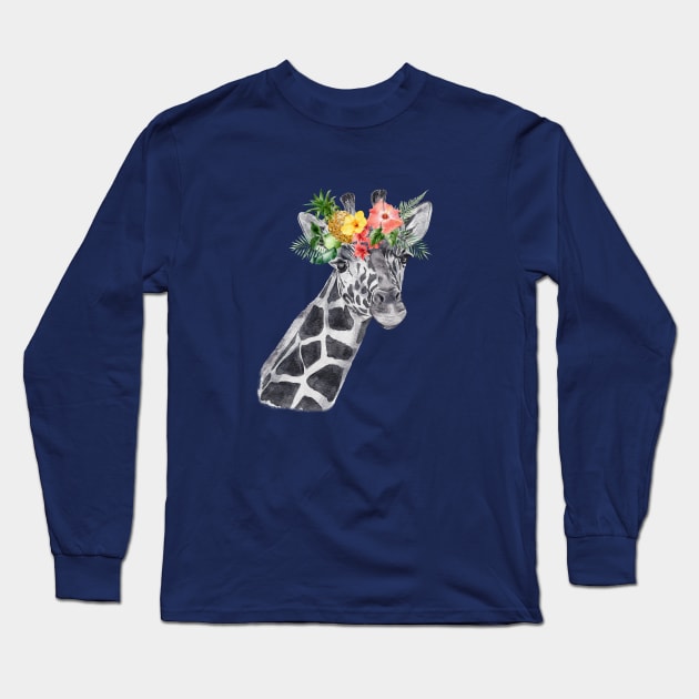 Giraffe in Flower Wreath Long Sleeve T-Shirt by Duck Cloud 9